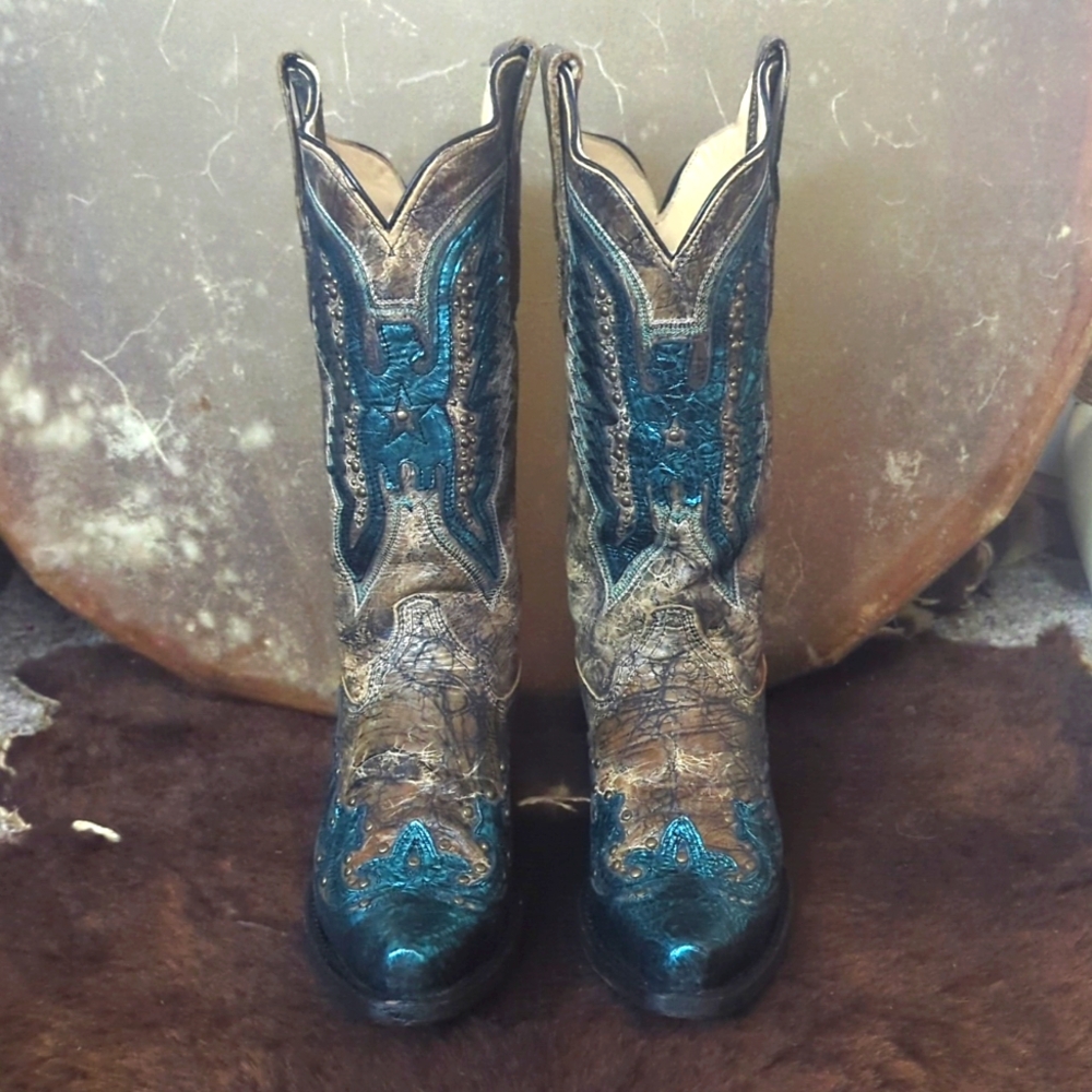 CORRAL R1232 distressed brown & turquoise studded Thunderbird cowgirl boots 6.5 - Picture 9 of 16